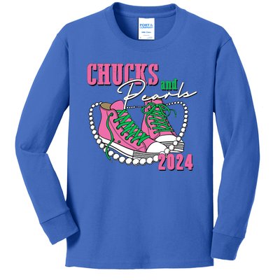 Chucks And Pearls Kamala Harris President 2024 Kids Long Sleeve Shirt