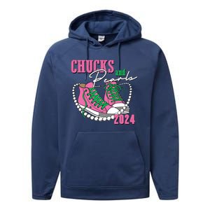 Chucks And Pearls Kamala Harris President 2024 Performance Fleece Hoodie