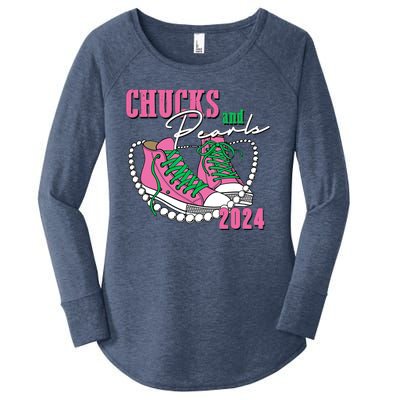 Chucks And Pearls Kamala Harris President 2024 Women's Perfect Tri Tunic Long Sleeve Shirt