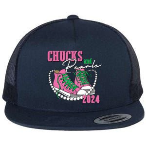 Chucks And Pearls Kamala Harris President 2024 Flat Bill Trucker Hat