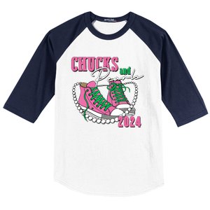 Chucks And Pearls Kamala Harris President 2024 Baseball Sleeve Shirt