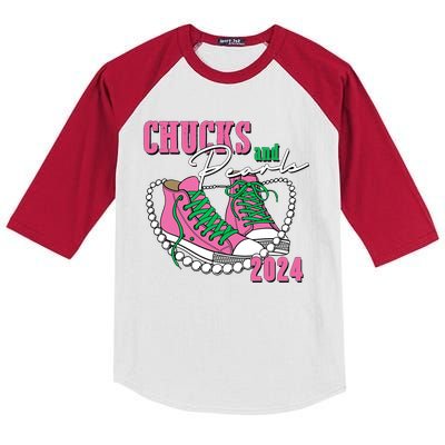 Chucks And Pearls Kamala Harris President 2024 Kids Colorblock Raglan Jersey