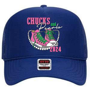 Chucks And Pearls Kamala Harris President 2024 High Crown Mesh Back Trucker Hat