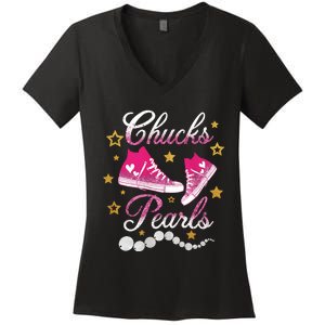 Chucks And Pearls Kamala Harris Sneakers Trending Women's V-Neck T-Shirt