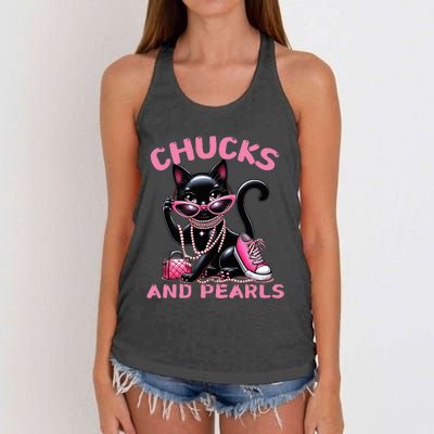 Chucks And Pearls FashionBeautiful Black Cat Women's Knotted Racerback Tank