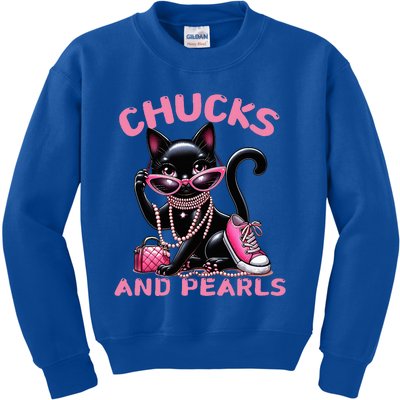 Chucks And Pearls FashionBeautiful Black Cat Kids Sweatshirt