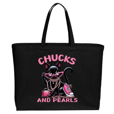 Chucks And Pearls FashionBeautiful Black Cat Cotton Canvas Jumbo Tote