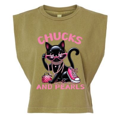 Chucks And Pearls FashionBeautiful Black Cat Garment-Dyed Women's Muscle Tee