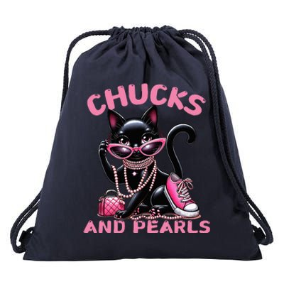 Chucks And Pearls FashionBeautiful Black Cat Drawstring Bag