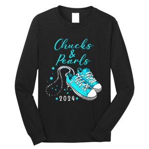 Chucks And Pearls 2024 Kamala Harris For President 47th Long Sleeve Shirt