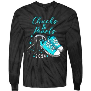 Chucks And Pearls 2024 Kamala Harris For President 47th Tie-Dye Long Sleeve Shirt