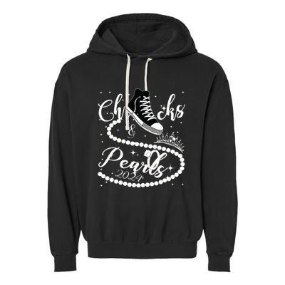 Chucks And Pearls 2024 Kamala Harris 2024 Vote For President Garment-Dyed Fleece Hoodie