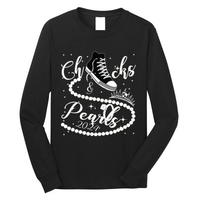 Chucks And Pearls 2024 Kamala Harris 2024 Vote For President Long Sleeve Shirt