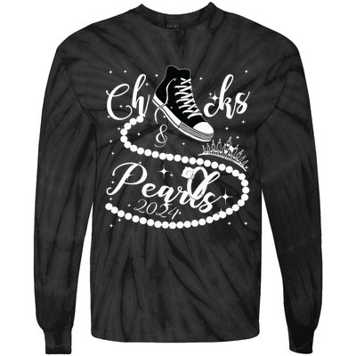 Chucks And Pearls 2024 Kamala Harris 2024 Vote For President Tie-Dye Long Sleeve Shirt