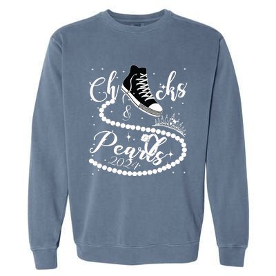 Chucks And Pearls 2024 Kamala Harris 2024 Vote For President Garment-Dyed Sweatshirt