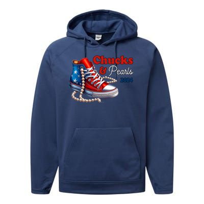 Chucks And Pearls Kamala Harris 2024 Usa Election Performance Fleece Hoodie