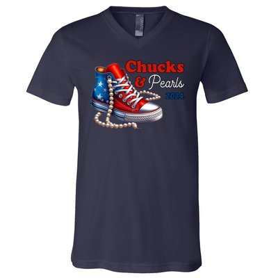 Chucks And Pearls Kamala Harris 2024 Usa Election V-Neck T-Shirt