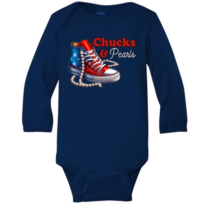 Chucks And Pearls Kamala Harris 2024 Usa Election Baby Long Sleeve Bodysuit