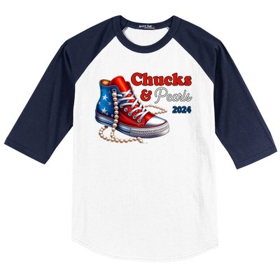 Chucks And Pearls Kamala Harris 2024 Usa Election Baseball Sleeve Shirt