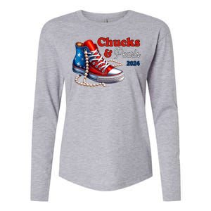 Chucks And Pearls Kamala Harris 2024 Usa Election Womens Cotton Relaxed Long Sleeve T-Shirt