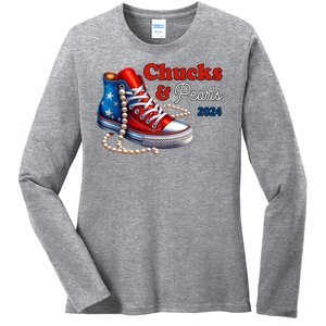 Chucks And Pearls Kamala Harris 2024 Usa Election Ladies Long Sleeve Shirt