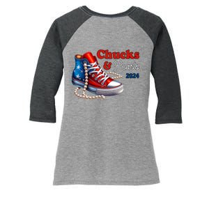 Chucks And Pearls Kamala Harris 2024 Usa Election Women's Tri-Blend 3/4-Sleeve Raglan Shirt