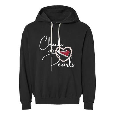 Chucks And Pearls 2021 Valentine Heart Hbcu Red Gift Great Gift Garment-Dyed Fleece Hoodie