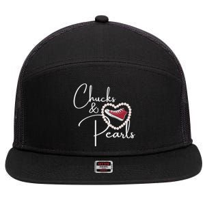 Chucks And Pearls 2021 Valentine Heart Hbcu Red Gift Great Gift 7 Panel Mesh Trucker Snapback Hat