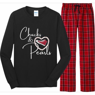 Chucks And Pearls 2021 Valentine Heart Hbcu Red Gift Great Gift Long Sleeve Pajama Set