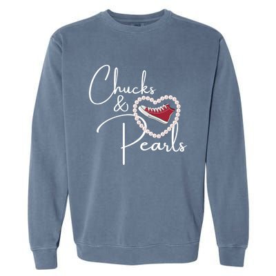 Chucks And Pearls 2021 Valentine Heart Hbcu Red Gift Great Gift Garment-Dyed Sweatshirt