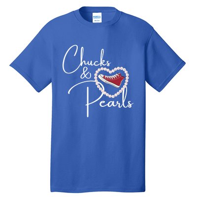 Chucks And Pearls 2021 Valentine Heart Hbcu Red Gift Great Gift Tall T-Shirt