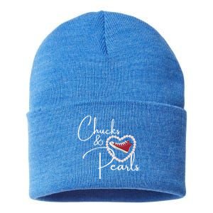 Chucks And Pearls 2021 Valentine Heart Hbcu Red Gift Great Gift Sustainable Knit Beanie