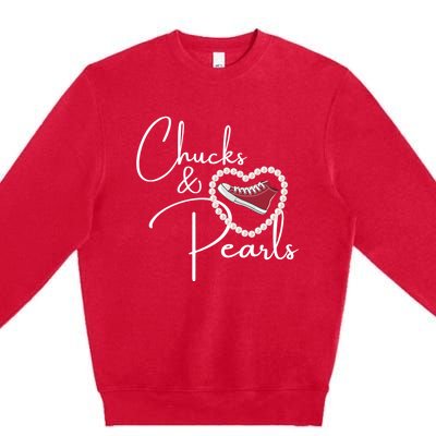 Chucks And Pearls 2021 Valentine Heart Hbcu Red Gift Great Gift Premium Crewneck Sweatshirt