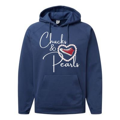 Chucks And Pearls 2021 Valentine Heart Hbcu Red Gift Great Gift Performance Fleece Hoodie