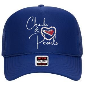 Chucks And Pearls 2021 Valentine Heart Hbcu Red Gift Great Gift High Crown Mesh Back Trucker Hat