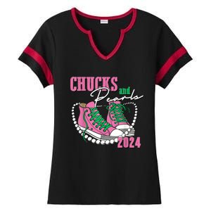 Chucks And Pearls IM With Her Kamala 2024 Ladies Halftime Notch Neck Tee