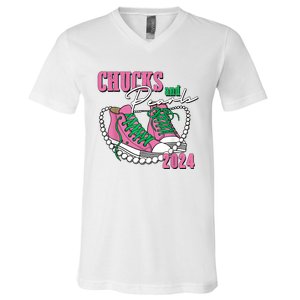 Chucks And Pearls IM With Her Kamala 2024 V-Neck T-Shirt