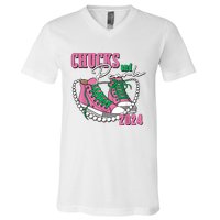 Chucks And Pearls IM With Her Kamala 2024 V-Neck T-Shirt