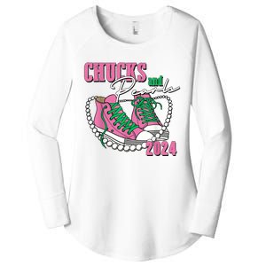 Chucks And Pearls IM With Her Kamala 2024 Women's Perfect Tri Tunic Long Sleeve Shirt