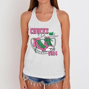 Chucks And Pearls IM With Her Kamala 2024 Women's Knotted Racerback Tank