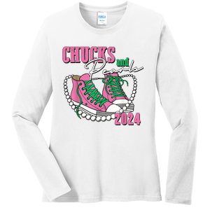 Chucks And Pearls IM With Her Kamala 2024 Ladies Long Sleeve Shirt