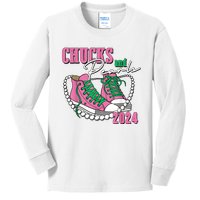 Chucks And Pearls IM With Her Kamala 2024 Kids Long Sleeve Shirt