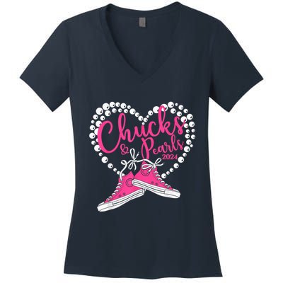 Chucks And Pearls 2024 IM With Her Kamala 2024 Women's V-Neck T-Shirt