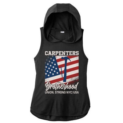 Capenters Brotherhood Union Strong NYC USA Ladies PosiCharge Tri-Blend Wicking Draft Hoodie Tank