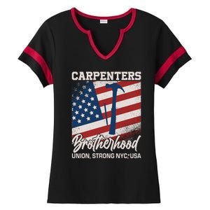 Capenters Brotherhood Union Strong NYC USA Ladies Halftime Notch Neck Tee