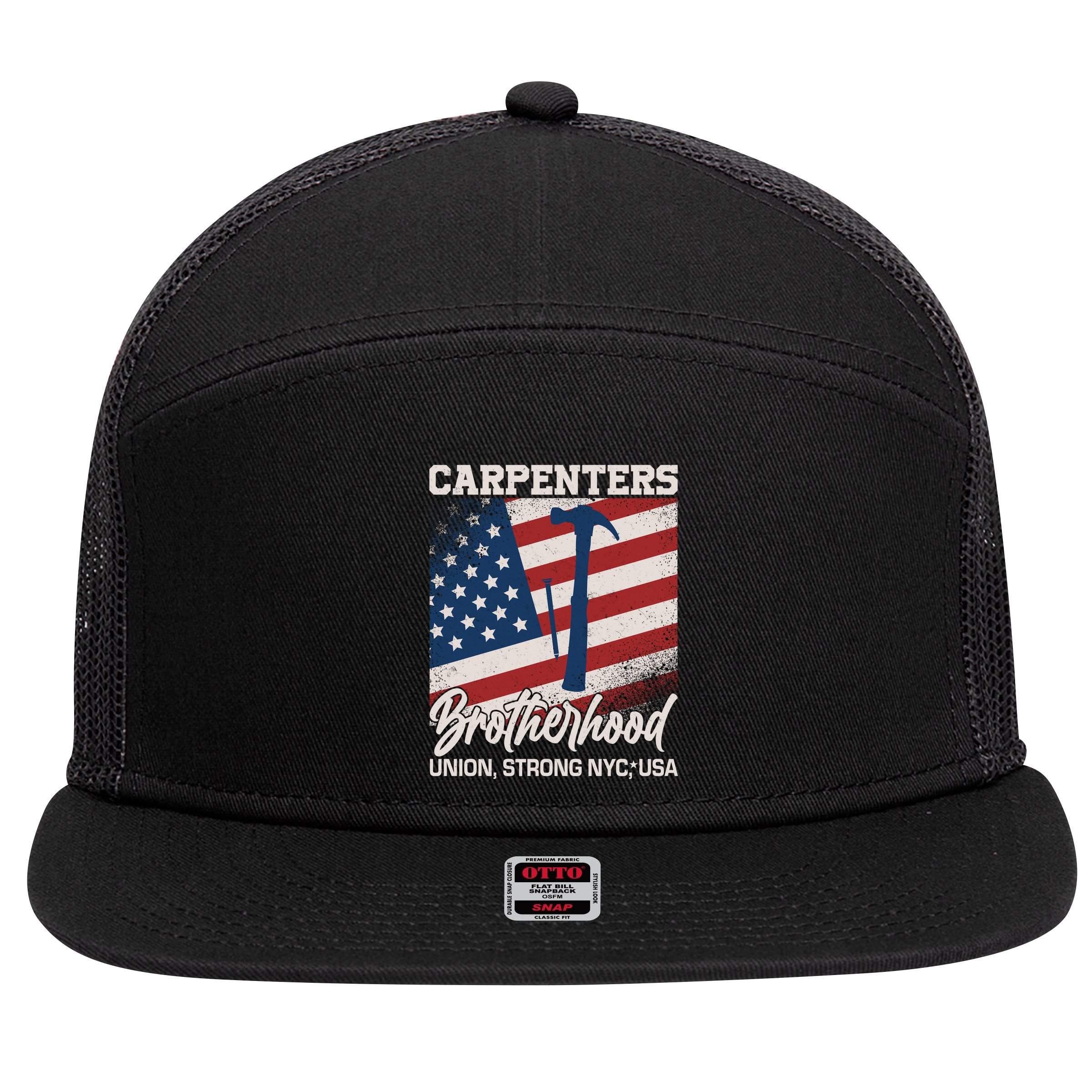 Capenters Brotherhood Union Strong NYC USA 7 Panel Mesh Trucker Snapback Hat