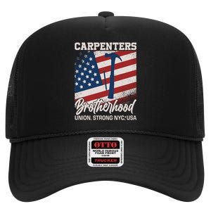 Capenters Brotherhood Union Strong NYC USA High Crown Mesh Back Trucker Hat