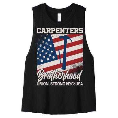 Capenters Brotherhood Union Strong NYC USA Women's Racerback Cropped Tank