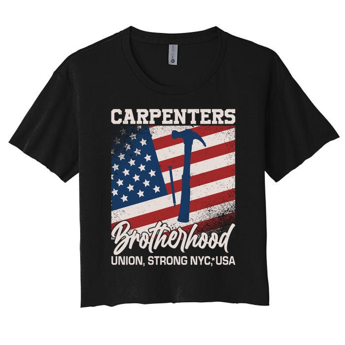 Capenters Brotherhood Union Strong NYC USA Women's Crop Top Tee