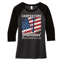 Capenters Brotherhood Union Strong NYC USA Women's Tri-Blend 3/4-Sleeve Raglan Shirt